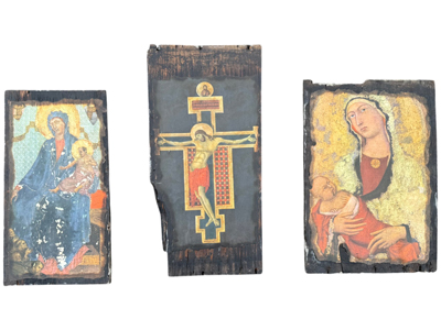 Religious Church Icon Paintings on Old Wood Panels Props, Prop Hire