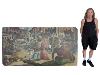 Mural Painting on Board Venetian Classical Canal Scene Props, Prop Hire
