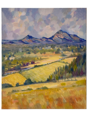 Modern Impressionist Field and Mountain Painting (Own Copyright) Props, Prop Hire