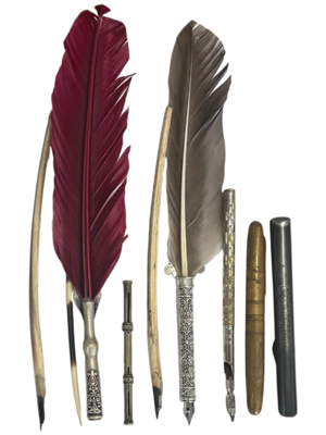 Vintage Quills Gold and Silver Pens Props, Prop Hire
