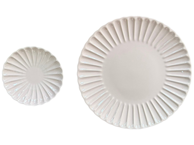 Pink Scallop Side and Diner Plates Props, Prop Hire