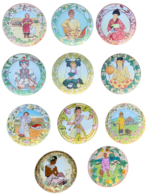 Heinrich Unicef Children of the Wall Vintage Wall Hanging Plates Props, Prop Hire