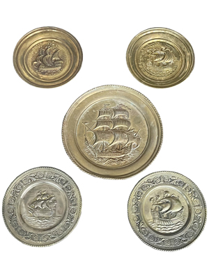 Pub Brass Galleon Wall Hanging Plates Props, Prop Hire