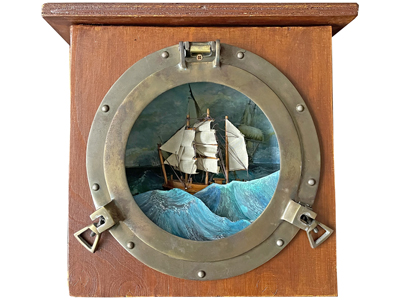 Model Galleon Clipper Boat In Brass Porthole Display Case Props, Prop Hire