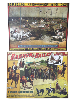 Vintage Mounted Circus Posters Props, Prop Hire