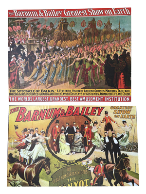 Vintage Mounted Circus Posters Props, Prop Hire