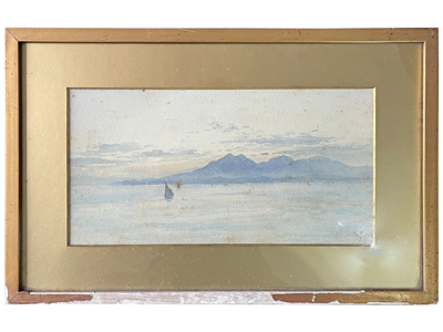 Weathered Seascape Old Watercolour Painting Props, Prop Hire