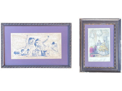 Antique Cartoon Sketch Style Framed 35 Centimetre Prints Props, Prop Hire