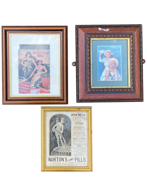 Vintage Advertising 30 Centimetre Prints in Frames Props, Prop Hire