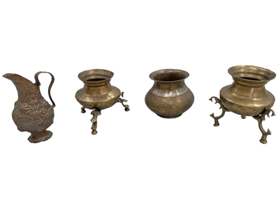 Antique Brass Ritual Pots and Jug Props, Prop Hire