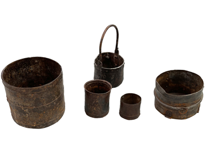 Ancient Metal Pots Containers Props, Prop Hire