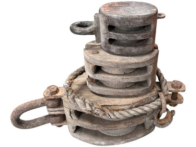Retro Weathered Wooden Ships Rope Pulleys Props, Prop Hire