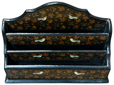 Kashmiri Black Lacquer Letter Desk Tidy Rack Props, Prop Hire