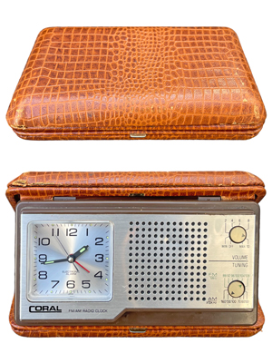 Retro Crocodile Case Coral Travel Clock Radio Props, Prop Hire