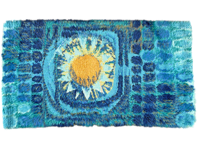 Retro Vibrant Blue Shaggy Rug Props, Prop Hire