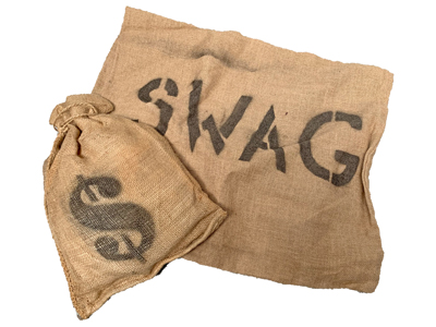 Dollar and Swag Sacks Props, Prop Hire