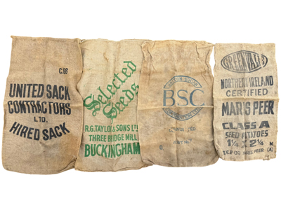Vintage Branded Hessian Potatoe Sacks Props, Prop Hire