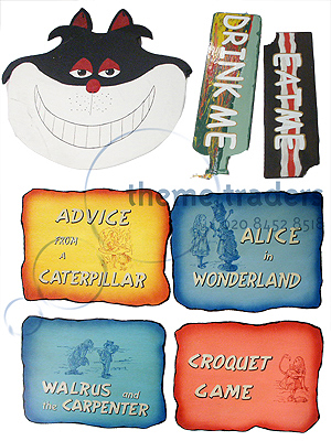 Handpainted Alice Signs Props, Prop Hire