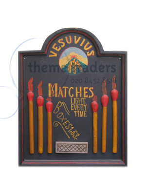 Hancarved Matches Signs Props, Prop Hire