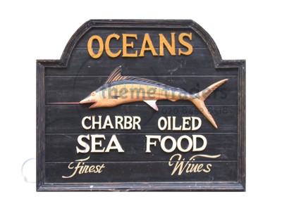 Oceans Seafood Hand Carved Sign Props, Prop Hire