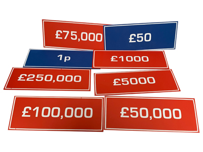 Prize Money Sign Set Props, Prop Hire