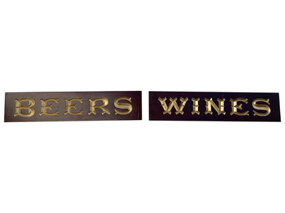 Wines and Beers Gold Carved Period Signs Props, Prop Hire