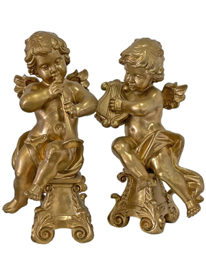 Gold Table Cherubs Harp Trumpet Props, Prop Hire