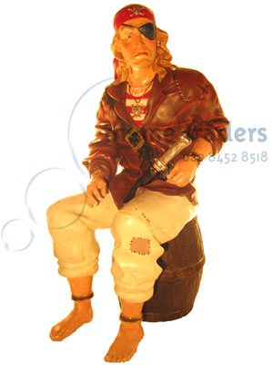 Statue Pirate Sitting on Barrel Props, Prop Hire