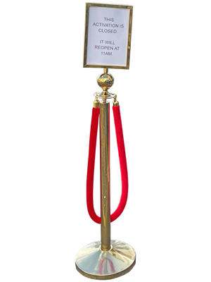 Gold Brass Stanchion With Rope and Event Signage Props, Prop Hire