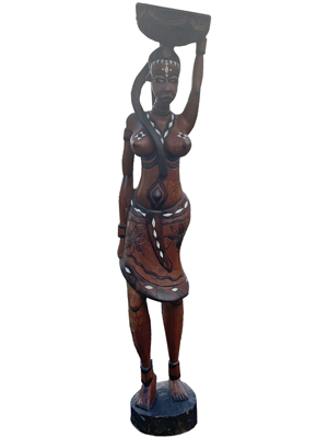 Heavy African Solid Kenyan Cedar Native Female Statue Props, Prop Hire