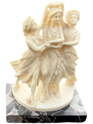 Three Graces Alabaster Table Statuette on Marble Base Props, Prop Hire