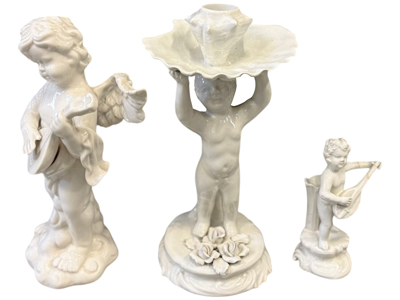 Angel and Cherub White Pottery Statuettes Props, Prop Hire