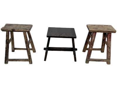 Weathered Hut Tavern Peasant Stools Props, Prop Hire