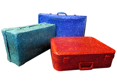 Assorted Glitter Suitcase Props, Prop Hire