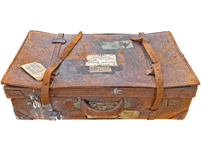 Extra Large Vintage Leather Character Suitcase Props, Prop Hire