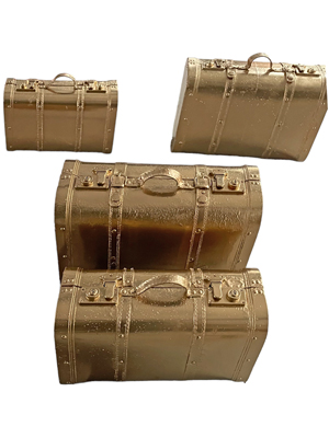 Gold Travel Luggage Suitcase Trunks Props, Prop Hire