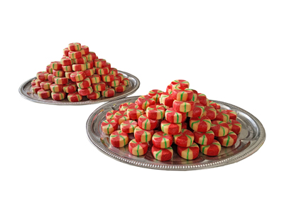 Red Candy Sweets On Silver Platters Props, Prop Hire