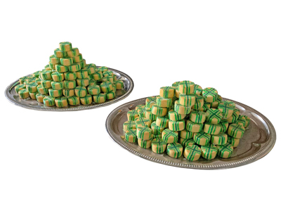 Green Candy Sweets On Silver Trays Props, Prop Hire