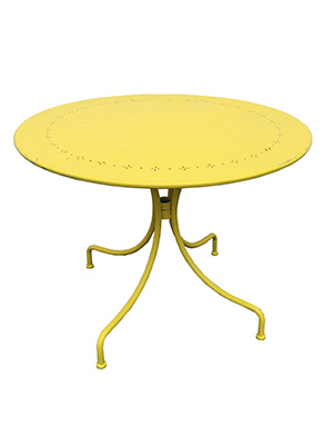 Round Yellow Metal Table Props, Prop Hire