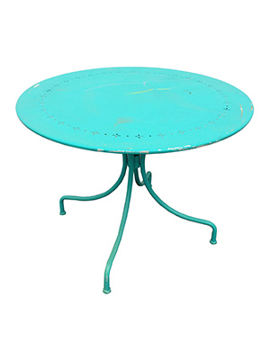 Round Turqouise Metal Table Props, Prop Hire