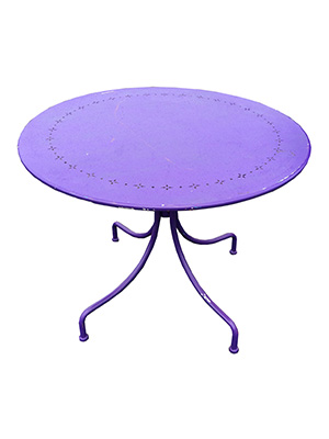 Round Purple Metal Table Props, Prop Hire