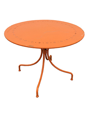 Round Orange Metal Table Props, Prop Hire