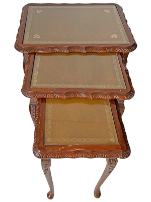 Nest of  Side Tables Leather Glass Top Props, Prop Hire