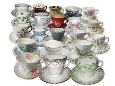 Vintage China Teacups and Saucers Props, Prop Hire