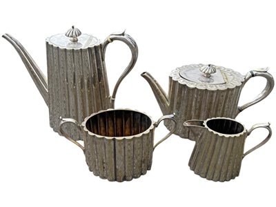 Silver Engraved Tea Coffee Sugar Milk Service Props, Prop Hire