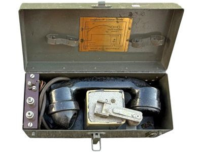 Military Field Telephone in Green Metal Case Props, Prop Hire