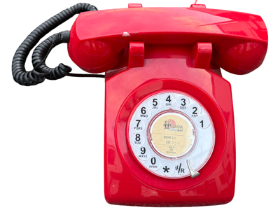 Red Rotary Dial Telephone with White Dialer Props, Prop Hire