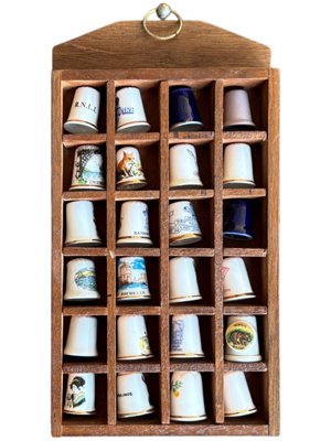 Thimble Collection In Display Case Props, Prop Hire