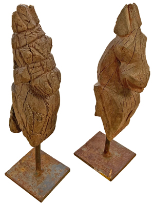 Curious Antique Carved Wood Ritual Totems Props, Prop Hire