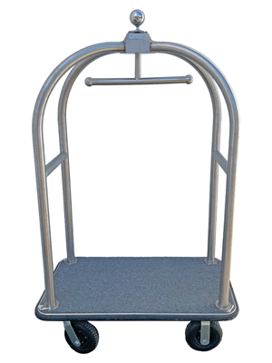 Hotel Brushed Silver Steel Porters Trolley Props, Prop Hire